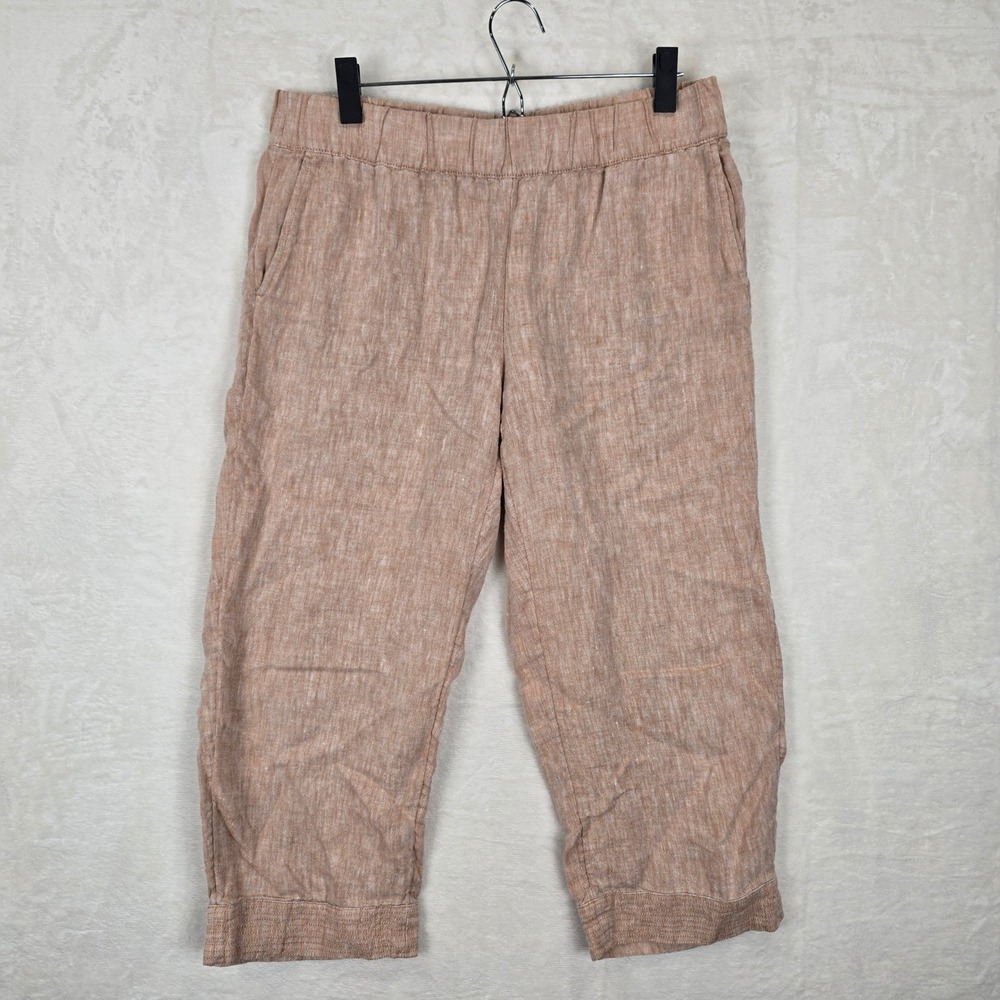 Pure Jill Linen Cropped Pants Womens Medium Terracotta Elastic Waist Breathable
